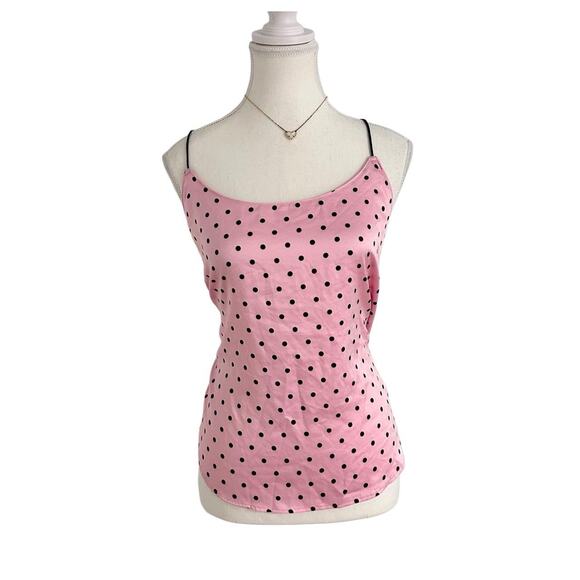 Victorias Secret Pink Polka Dot Size Large Cami With Laced Open Back - Picture 1 of 4